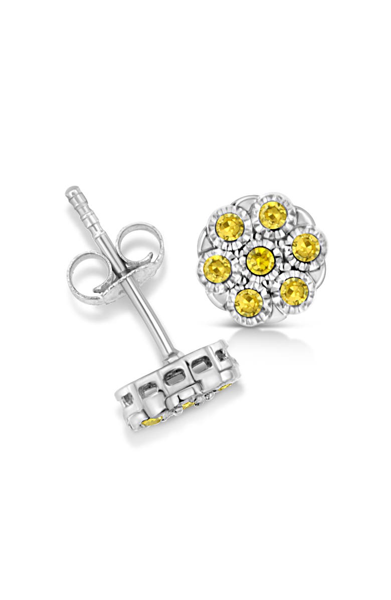 Haus of Brilliance Silver 1/4 Ct Treated Color Diamond Cluster Flower Earrings, Alternate, color, White | Yellow Diamond