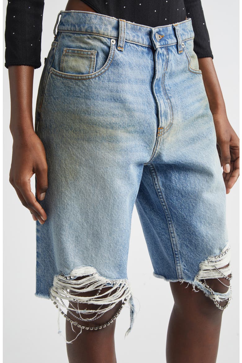 Crystal Frayed Cutoff Shorts, Alternate, color, MEDIUM BLUE