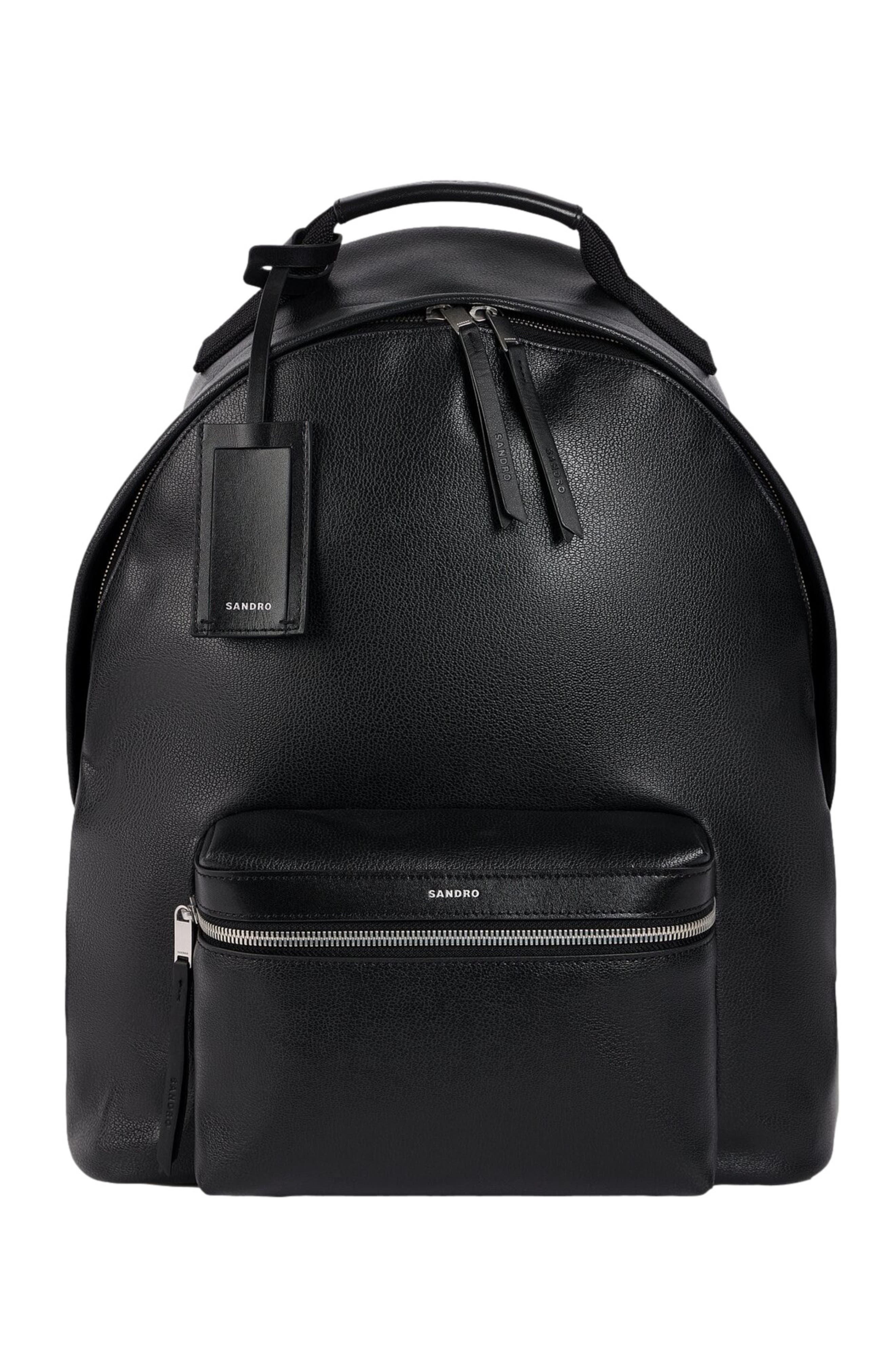 Reconstituted leather rucksack, Main, color, Black