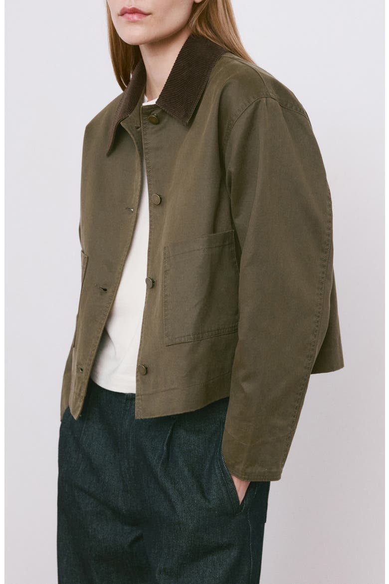Corduroy Collar Denim Barn Jacket, Alternate, color, KHAKI GREEN