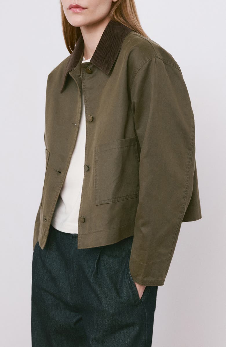 MANGO Corduroy Collar Denim Barn Jacket, Alternate, color, Khaki Green