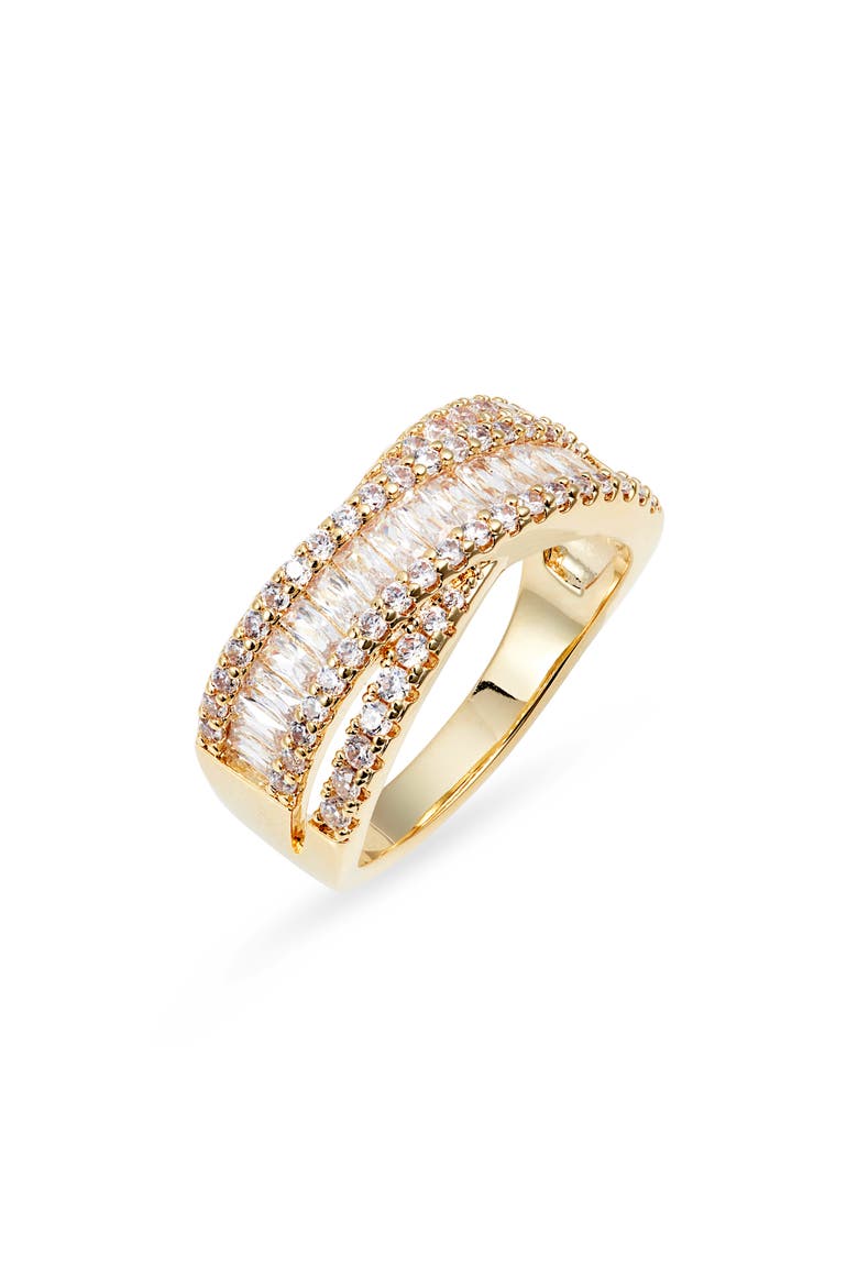 Cubic Zirconia Baguette Overlap Ring, Main, color, CLEAR- GOLD