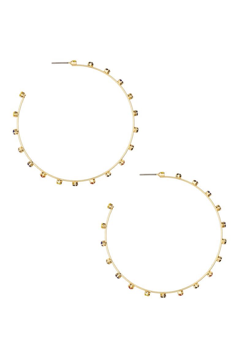 Rainbow Crystal Hoop Earrings, Main, color, GOLD