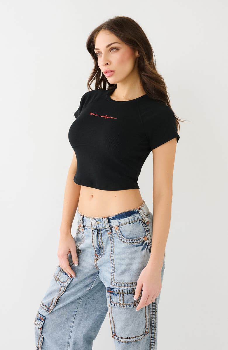 True Religion Rib Logo Crop T-Shirt, Alternate, color, 