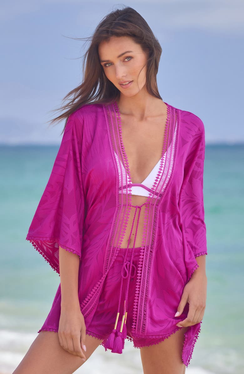 Trina Turk Catamaran Beach Cover-Up Shorts, Alternate, color, Azalea