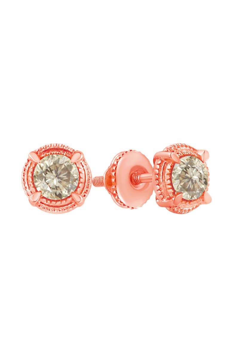 Haus of Brilliance .925 Sterling Silver Diamond Solitaire Milgrain Stud Earrings, Alternate, color, Rose