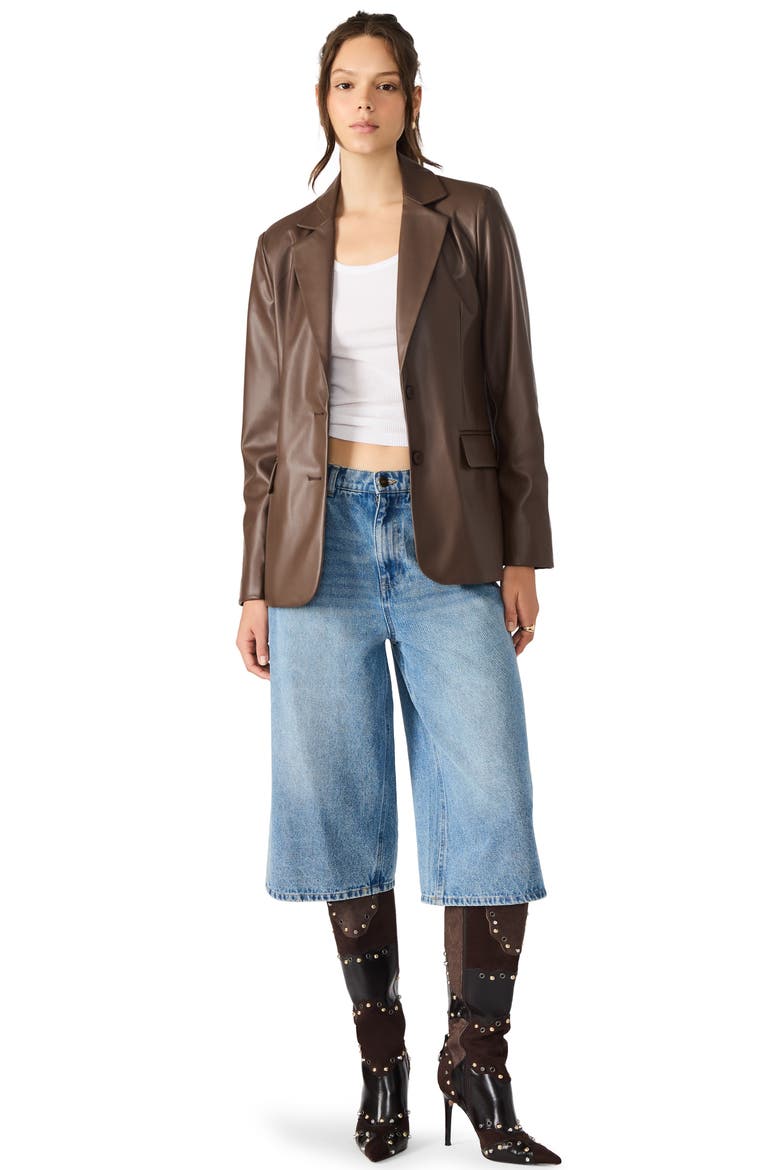 Faux Leather Boyfriend Blazer, Alternate, color, CHOCOLATE