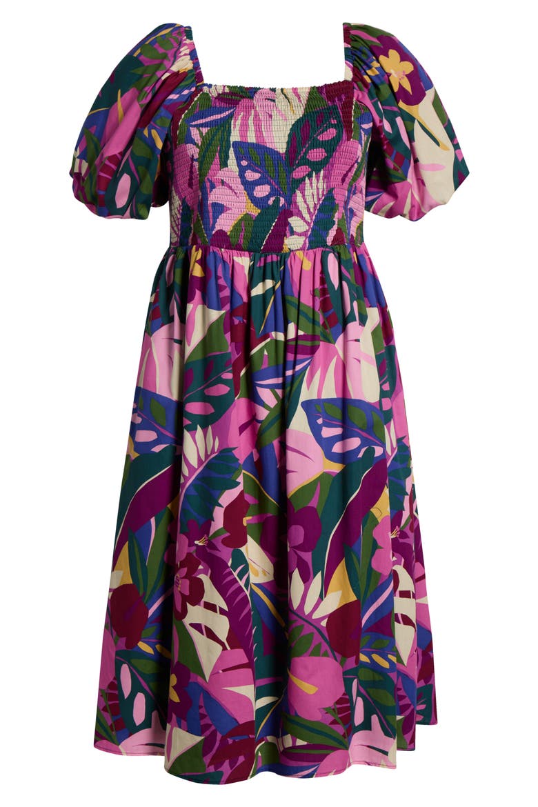 Blain Floral Maray Smocked Cotton Midi Dress, Alternate, color, PURPLE MULTI