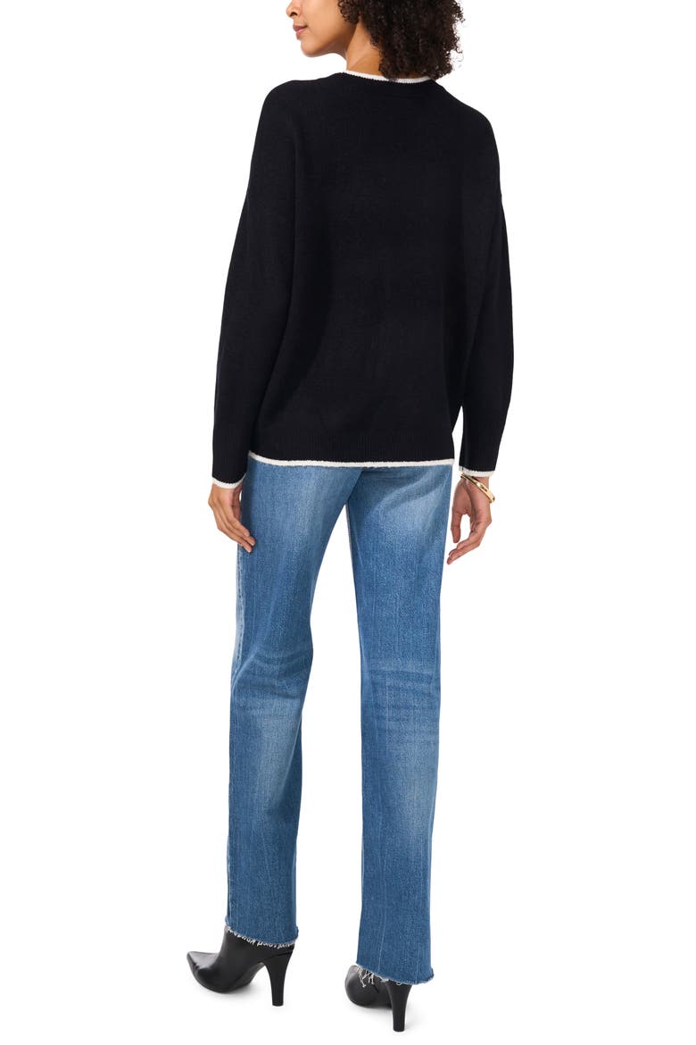 Tipped Crewneck Sweater, Alternate, color, RICH BLACK