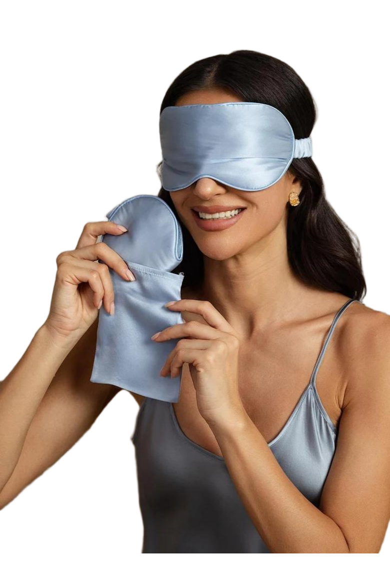 Silk Eye Mask And Envelope Pouch, Main, color, Light Blue
