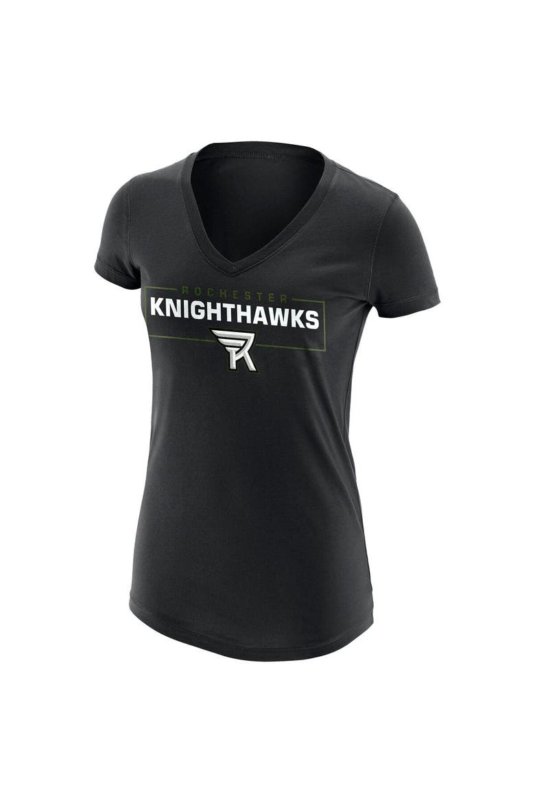 Women's Black Rochester Knighthawks Primary Logo V-Neck T-Shirt, Alternate, color, Black