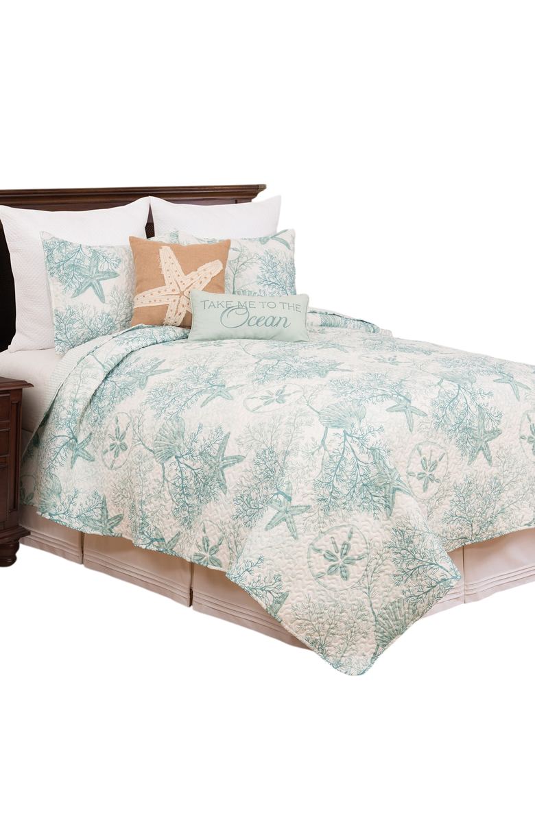 C&F Home Ocean Treasures Starfish Sand Dollar Quilt Set, Main, color, Blue