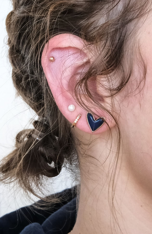 Nickel & Suede Sweetheart Stud Earrings In Navy