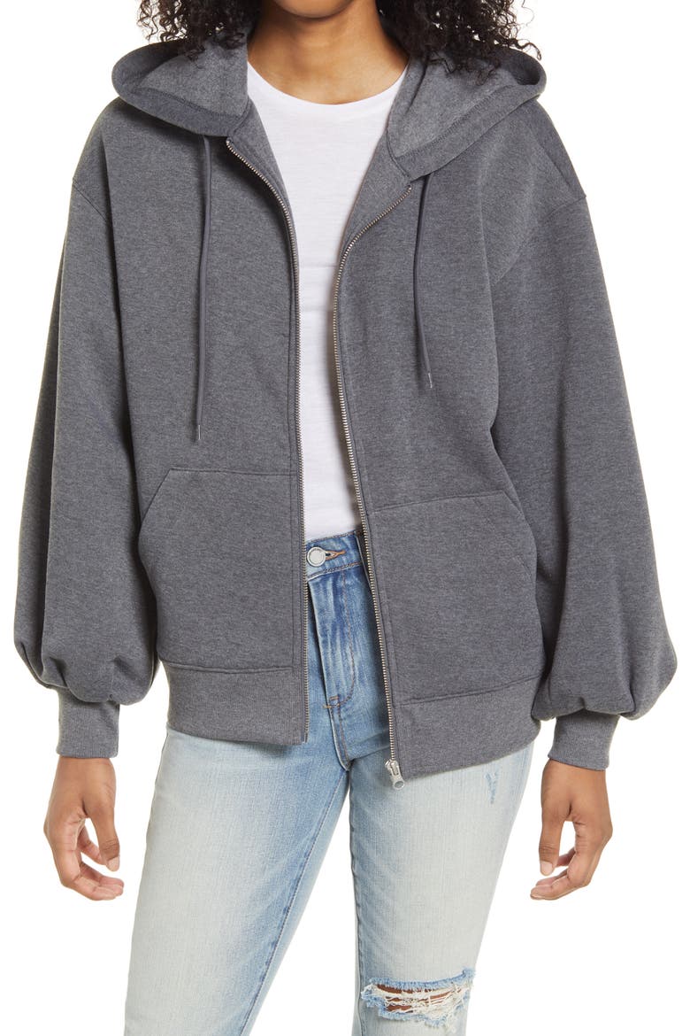 Statement Sleeve Hoodie, Main, color, GREY DARK HEATHER