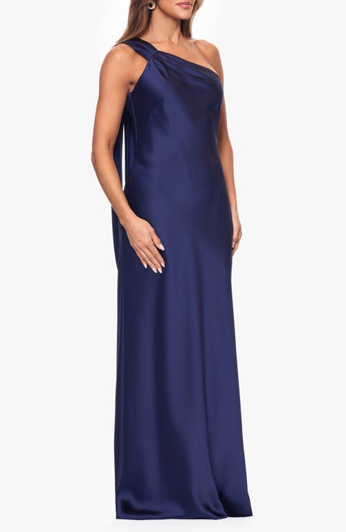 Xscape Evenings One-shoulder Satin Gown In Navy
