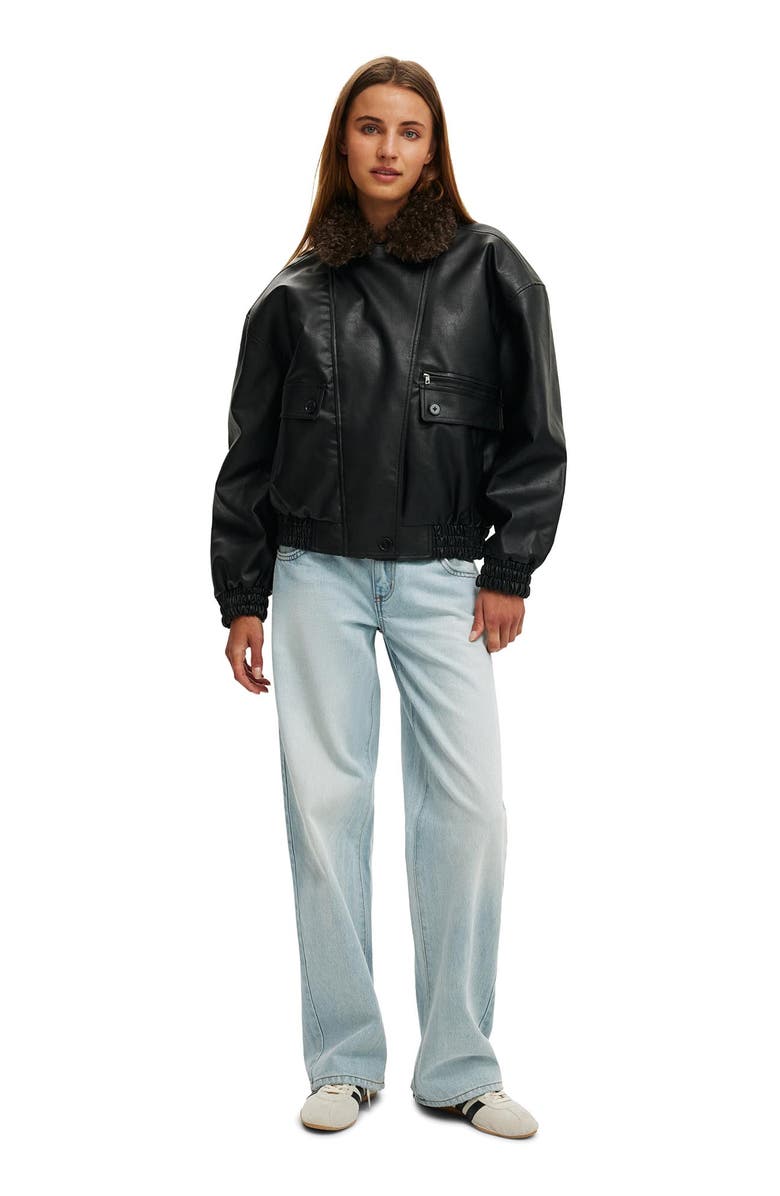Cotton On Women
s Darcy Faux Leather Bomber, Alternate, color, Black