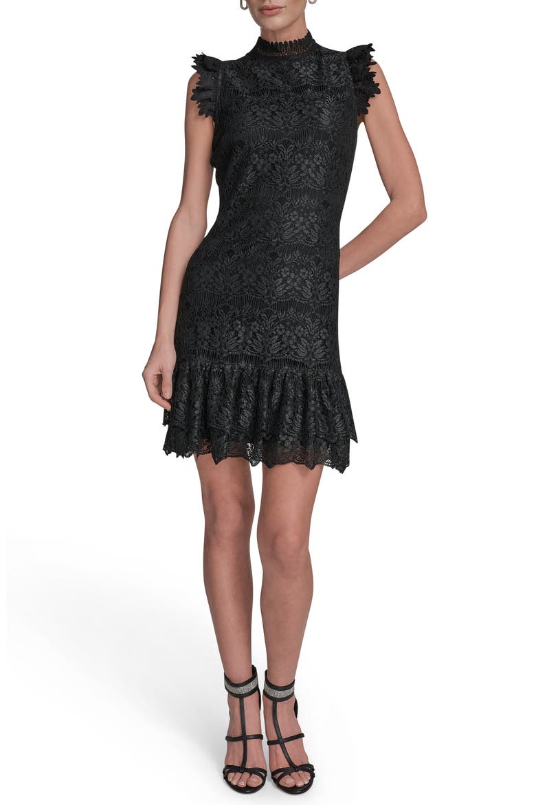 Flutter Sleeve Lace Sheath Dress, Main, color, BLACK