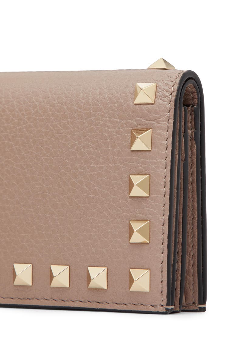 Valentino Garavani Rockstud Leather Bifold French Wallet, Alternate, color, Poudre