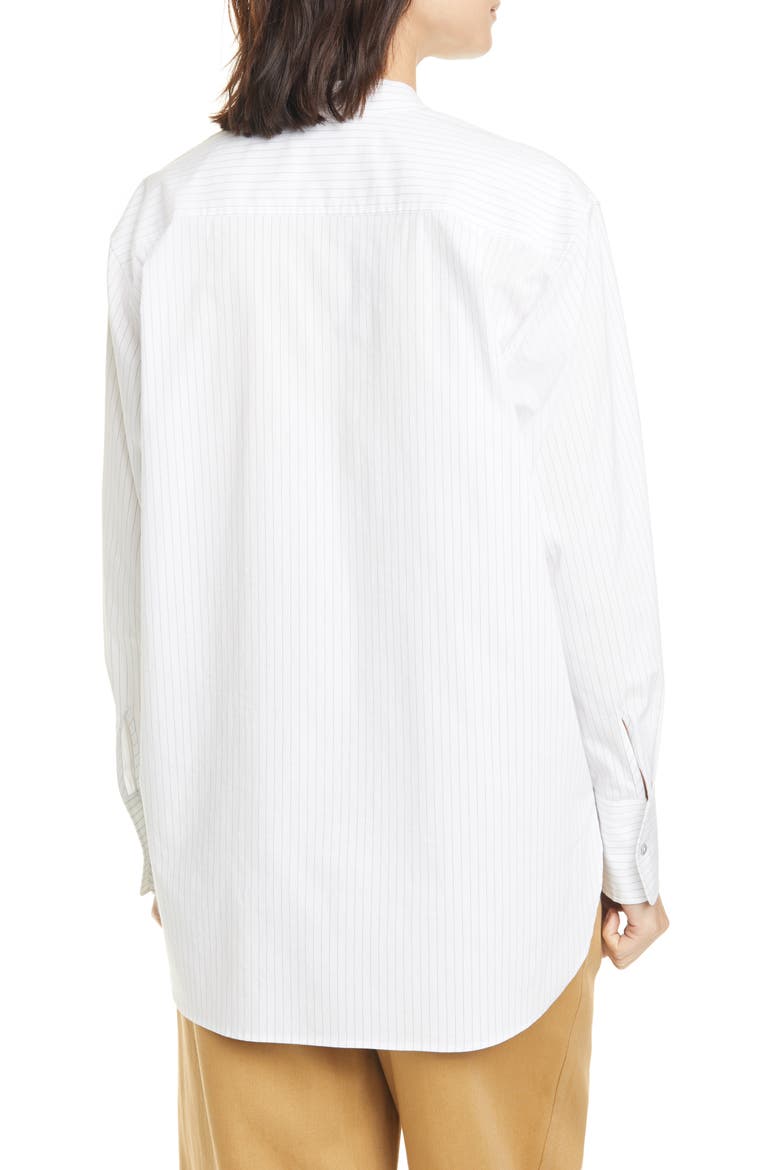 Classic Stripe Band Collar Cotton Blend Shirt, Alternate, color, WHITE/ BLACK