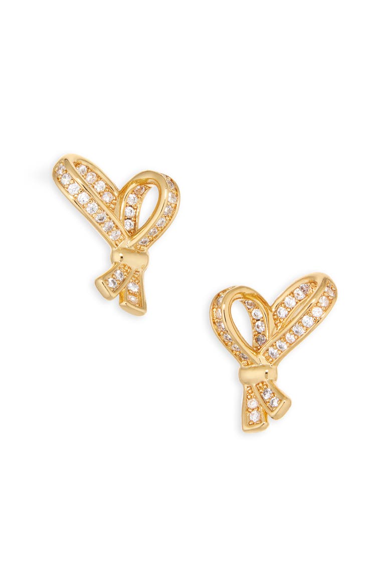 pavé heart stud earrings, Main, color, CLEAR/ GOLD