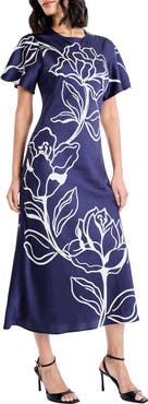 Maggy London Floral Short Sleeve Midi Dress
