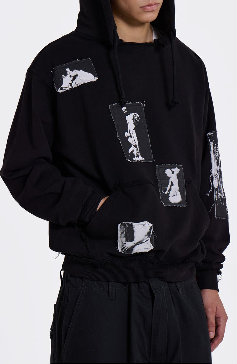 JADED LONDON Devoted Graphic Patch Distressed Hoodie, Alternate, color, Black