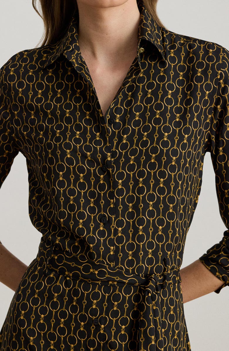 Lauren Ralph Lauren Chain Print Tie Waist Long Sleeve Crepe Shirtdress, Alternate, color, Black Multi