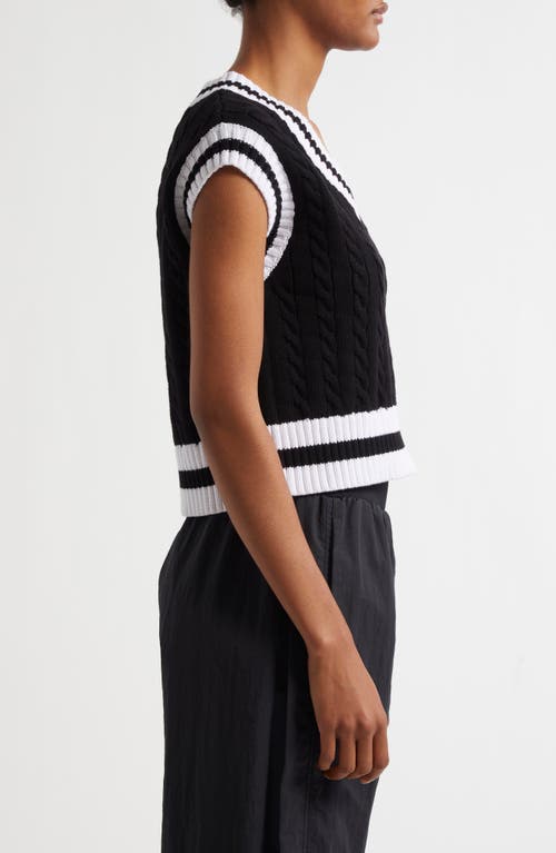 Shop Bella Dona Bella Doña Varsity Cable Knit Sweater Vest In Black And White
