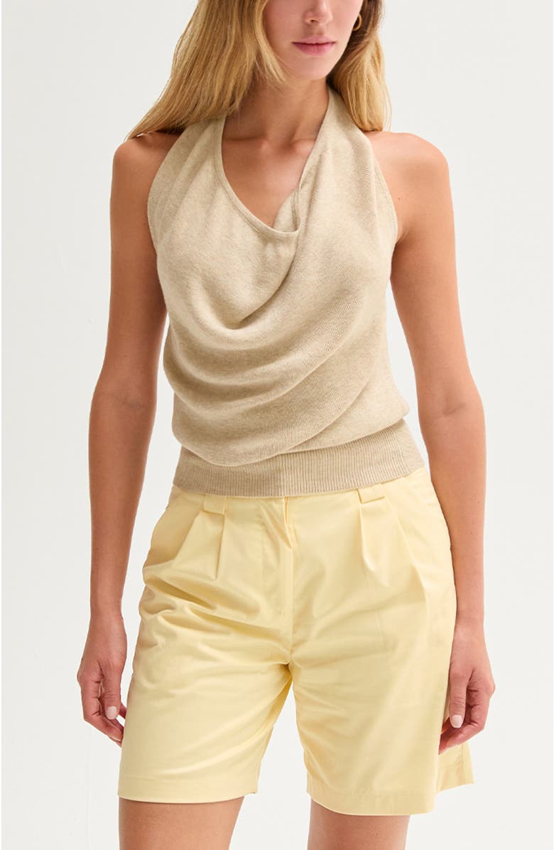 CRESCENT Cowl Neck Halter Knit Top, Alternate, color, Oatmeal