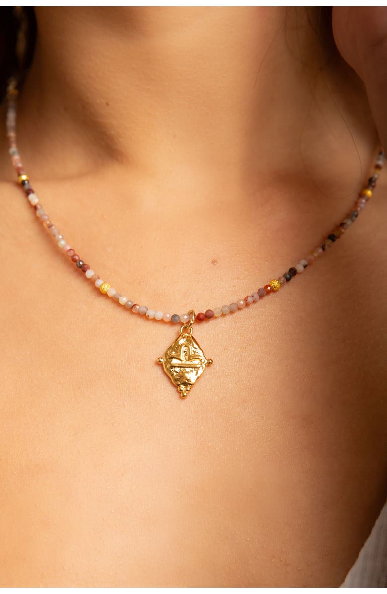Seven Saints Libra Zodiac Gemstone Choker Necklace, Alternate, color, Gold