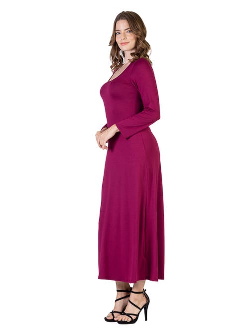 24seven Comfort Apparel Womens Long Sleeve Maxi Dress In Burgundy