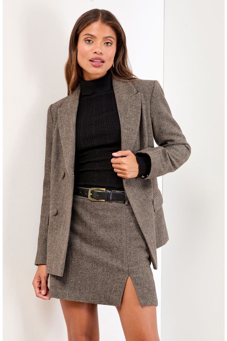 Houndstooth Check Miniskirt, Alternate, color, BROWN