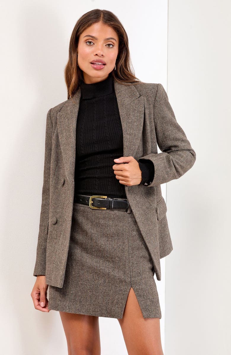 Lipsy Houndstooth Check Miniskirt, Alternate, color, Brown