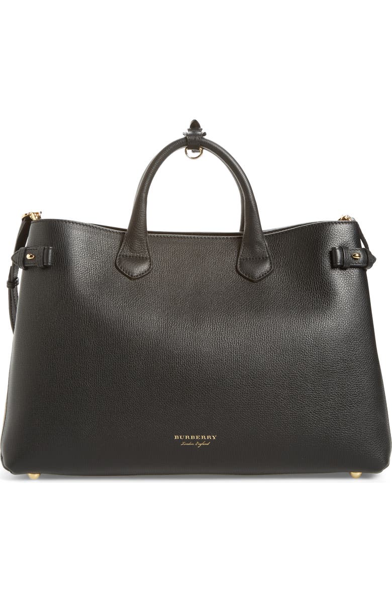 Burberry Large Banner - Derby House Check Calfskin Leather Tote, Main, color,