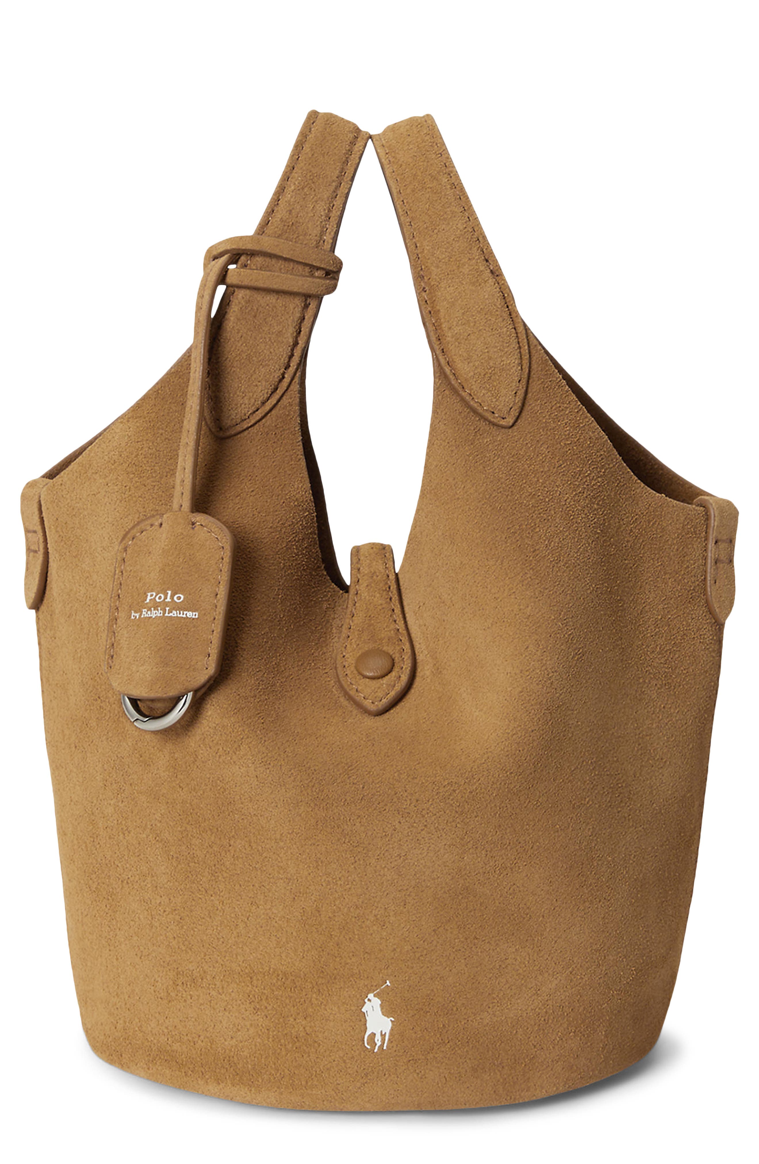 Small Polo Play Suede Crossbody Tote, Main, color, BROWN