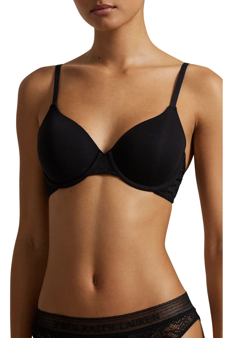 Underwire Lace Demi T-Shirt Bra, Alternate, color, ONYX