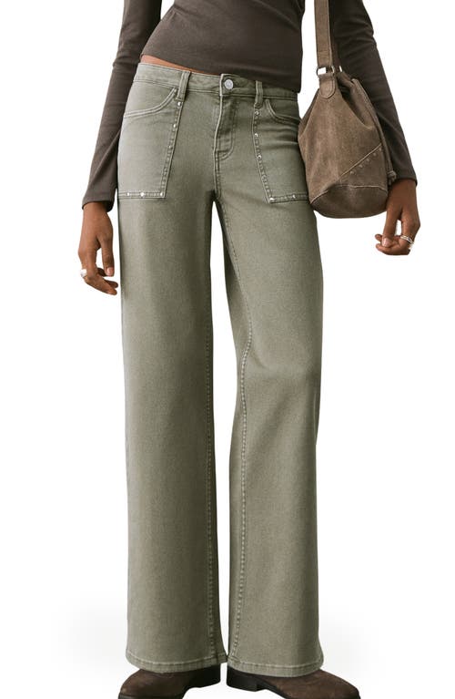 Mango Teen Studded Culotte Wide Leg Jeans In Green