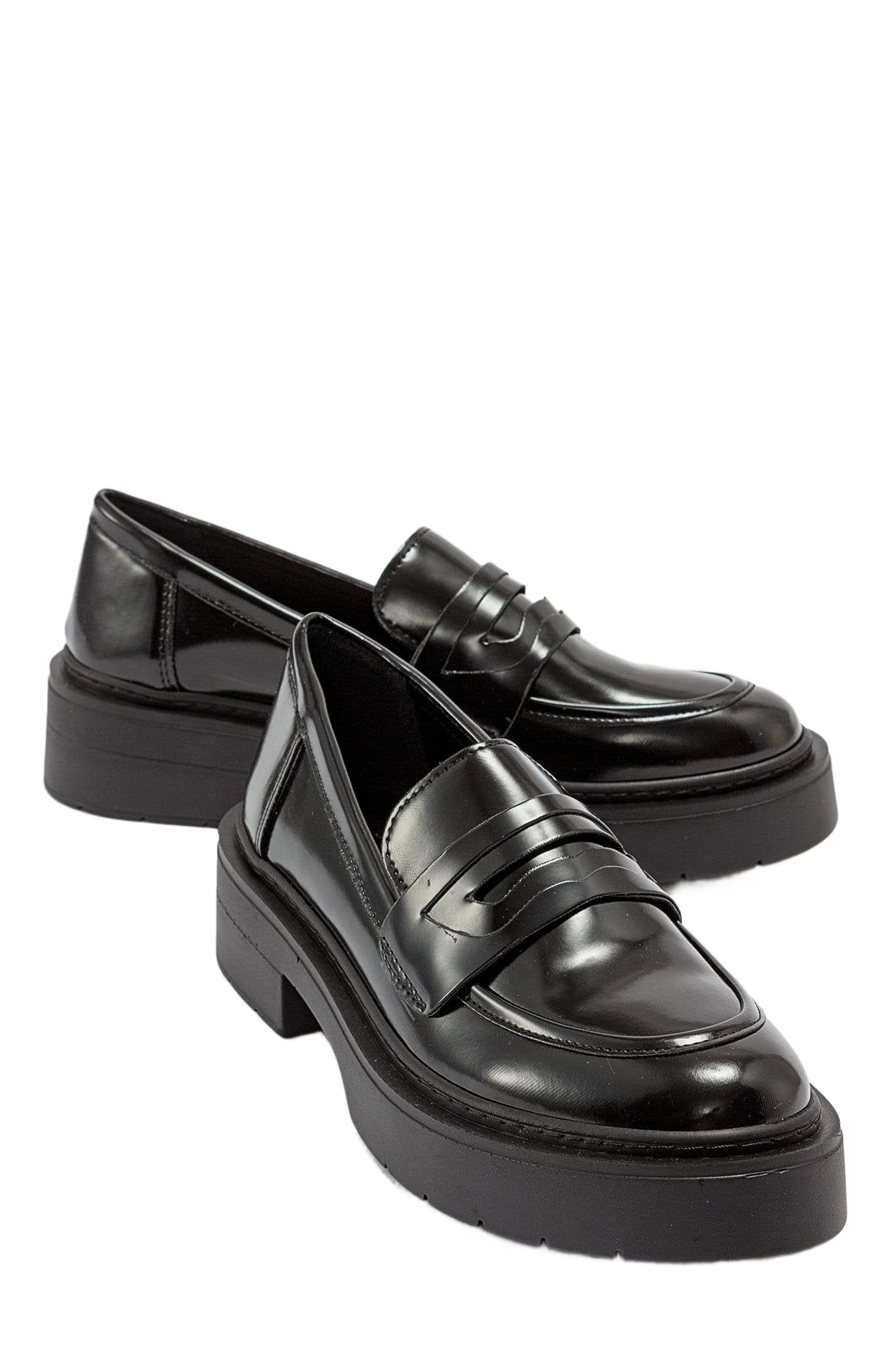 Prologue Shoes Josie Platform Loafer, Alternate, color, Black Patent Faux Leather