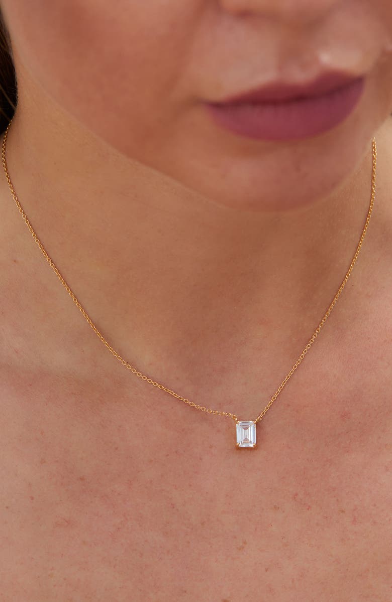 SAVVY CIE JEWELS Vermeil Emerald Cut CZ Birth Stone Box Cut Necklace, Alternate, color, Clear-April