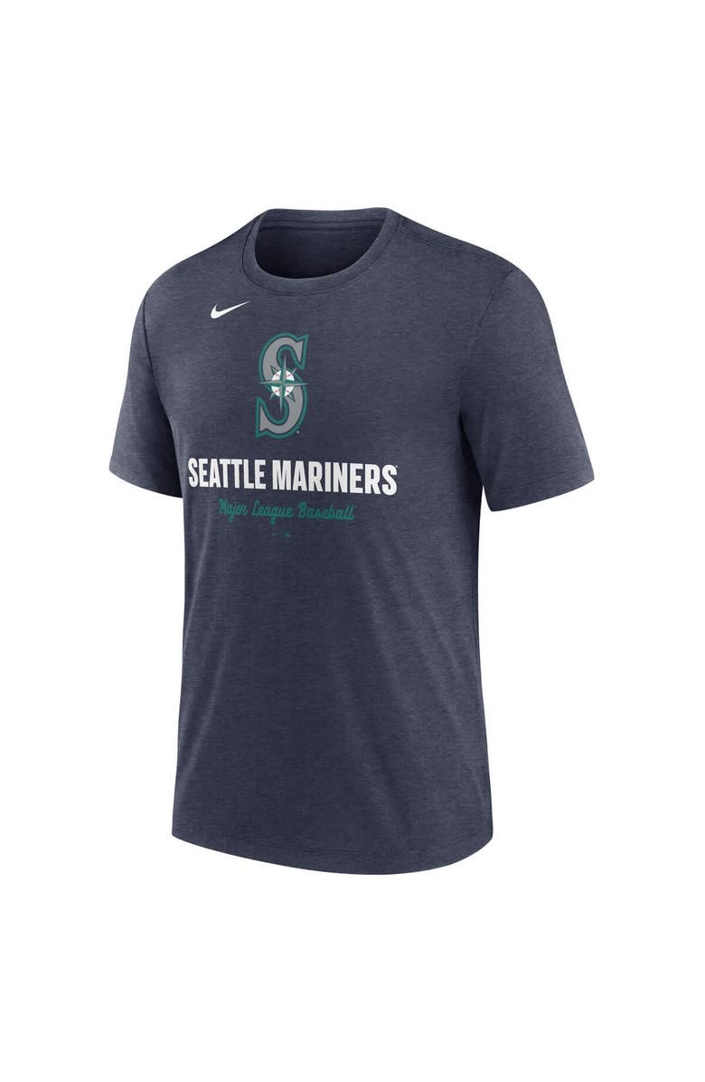 Nike Men's Nike Heather Navy Seattle Mariners Logo Tri-Blend T-Shirt, Alternate, color, Heather Navy