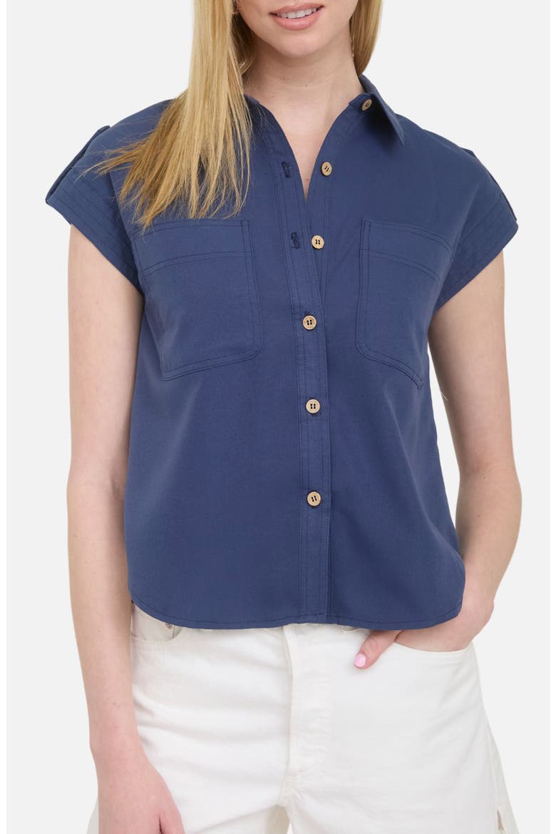 Short Sleeve Button-Up Shirt, Main, color, NAVY