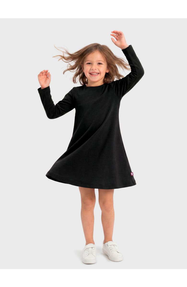 CITY THREADS Girl's Soft 100% Cotton Baby Rib Long Sleeve Dress, Alternate, color, Black