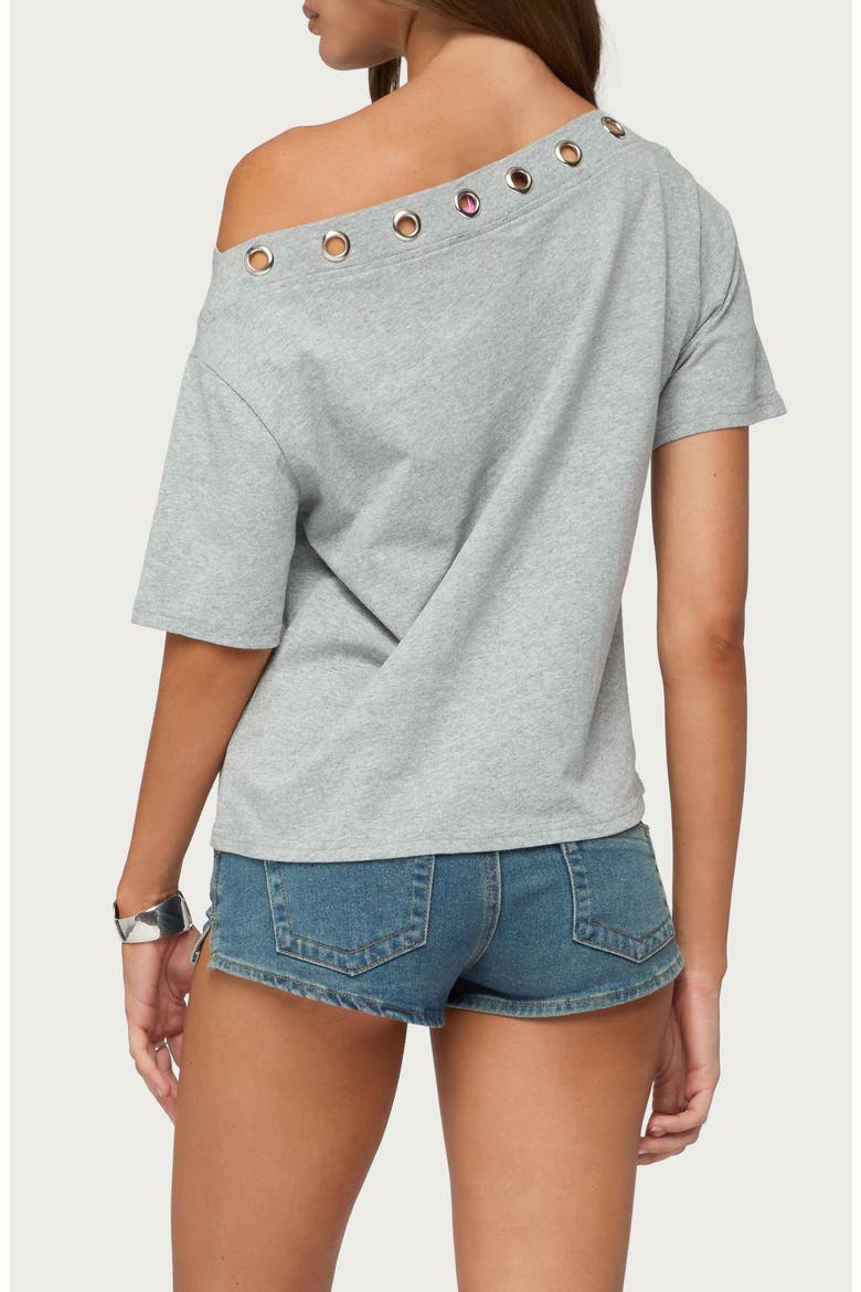 Leslee Grommet Off Shoulder T-Shirt, Alternate, color, GRAY-MELANGE