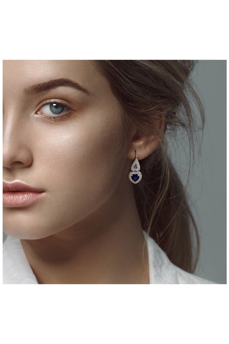 Lab Grown Sapphire & White Sapphire Heart Drop Earrings, Alternate, color, BLUE