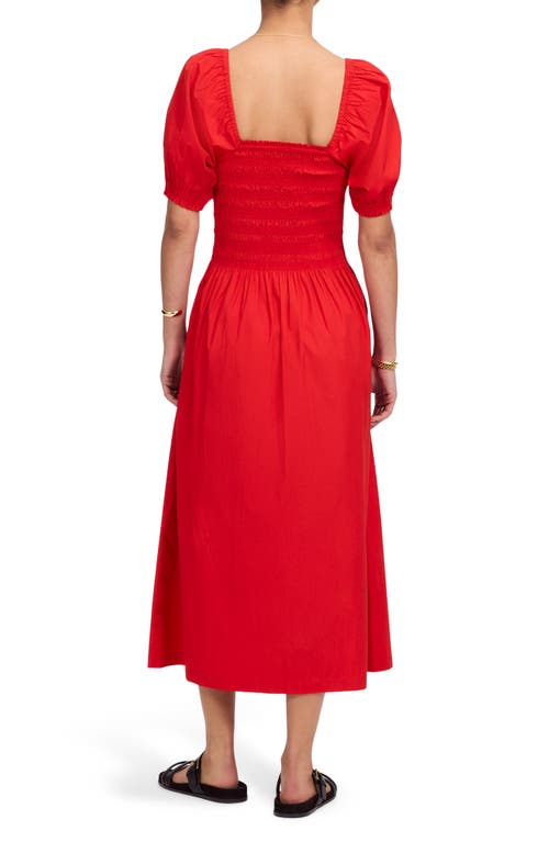 Madewell Smocked Puff Sleeve Midi Dress In Pink