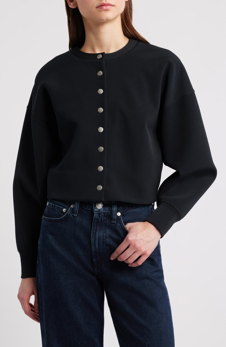 rag & bone Abby Scuba Knit Cardigan, Alternate, color, Black