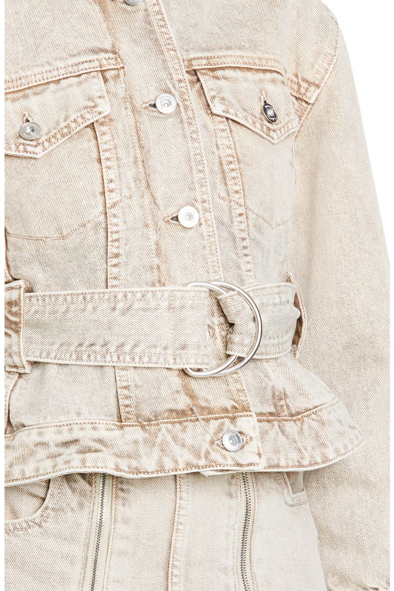 Belted Crop Denim Jacket, Alternate, color, TAUPE ACID WASH