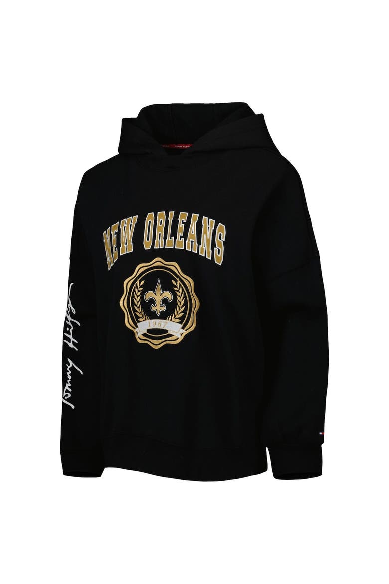 Women's Tommy Hilfiger Black New Orleans Saints Becca Drop Shoulder Pullover Hoodie, Alternate, color, Black