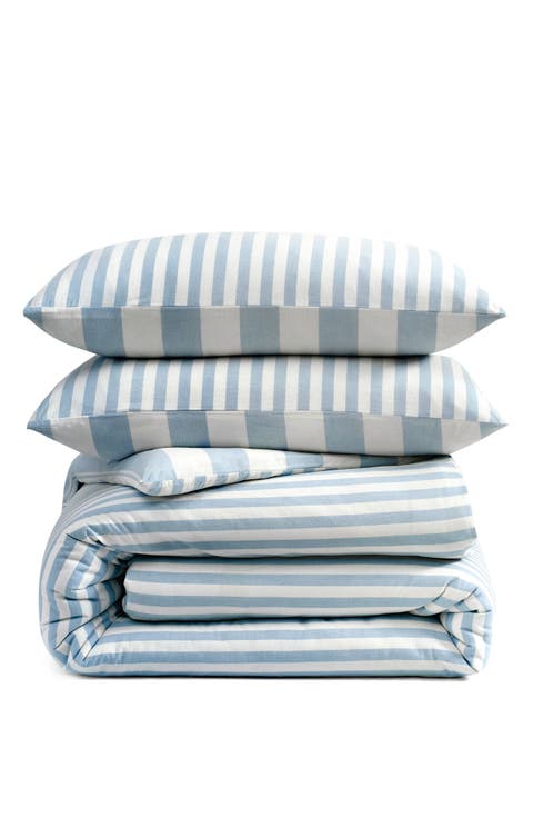 Reversible Vintage Stripe Washed Cotton Duvet Cover & Sham Set