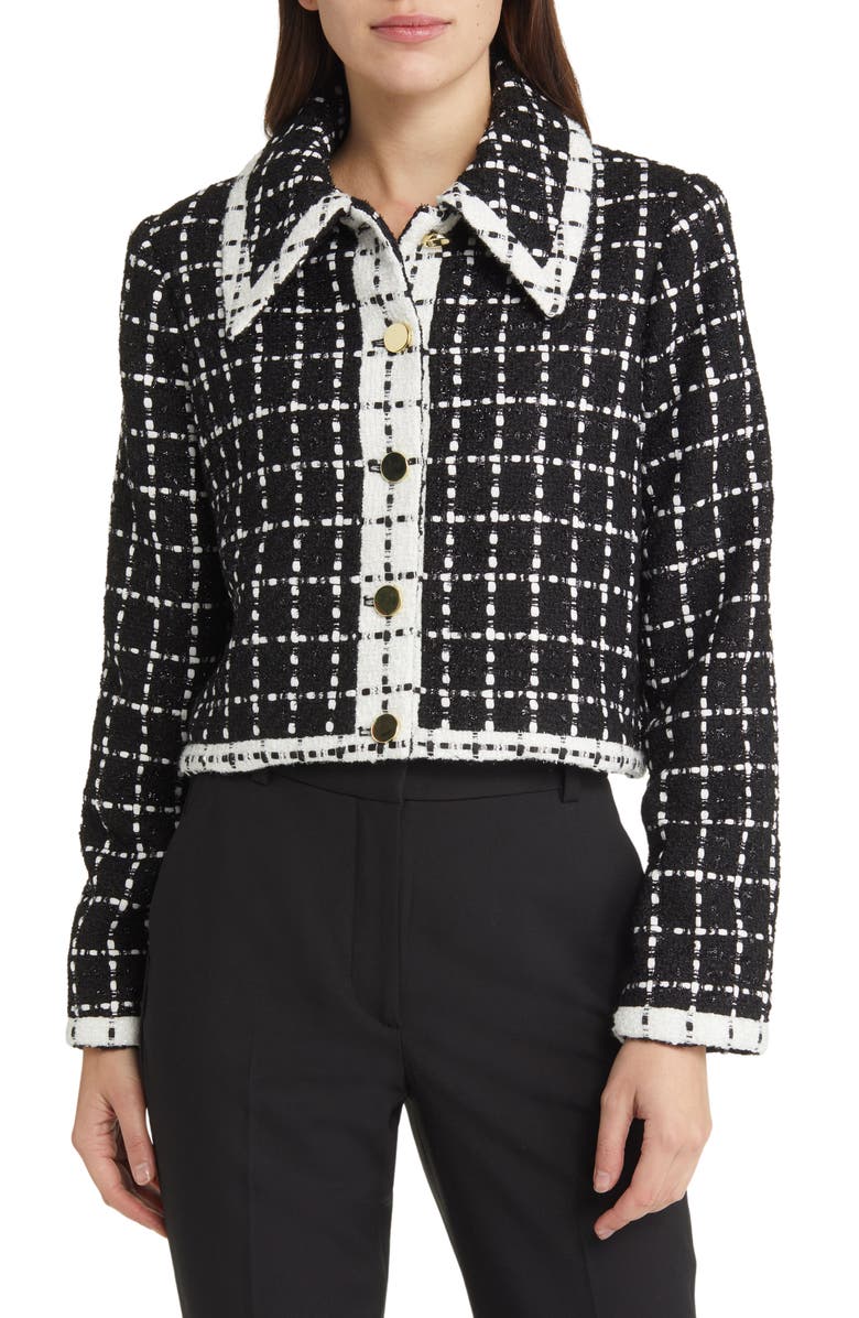 Alice + Olivia Renae Point Collar Tweed Jacket, Alternate, color,